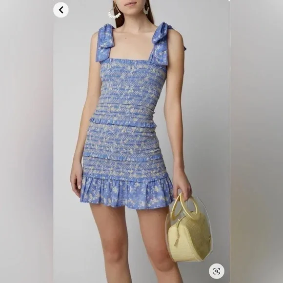 NWOT LoveShackFancy Belle‎ Blue smocked tie straps  Dress - Picture 4 of 12
